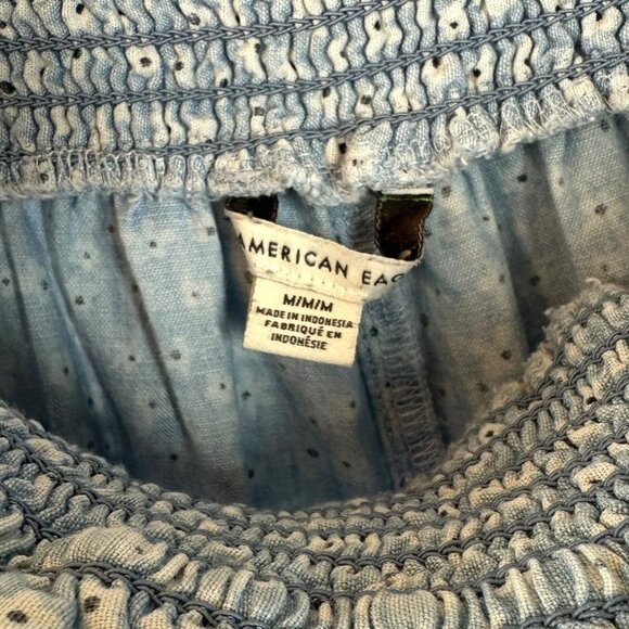 American Eagle Blue Floral Wide Leg Pants Cotton Smocked Waist Size Medium - Picture 6 of 7